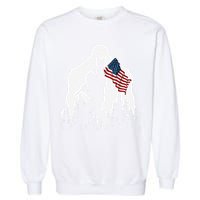 Funny Bigfoot Rock On Hold American Flag Sasquatch Believers Garment-Dyed Sweatshirt