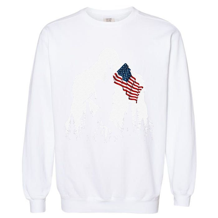 Funny Bigfoot Rock On Hold American Flag Sasquatch Believers Garment-Dyed Sweatshirt