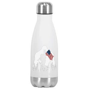 Funny Bigfoot Rock On Hold American Flag Sasquatch Believers Stainless Steel Insulated Water Bottle