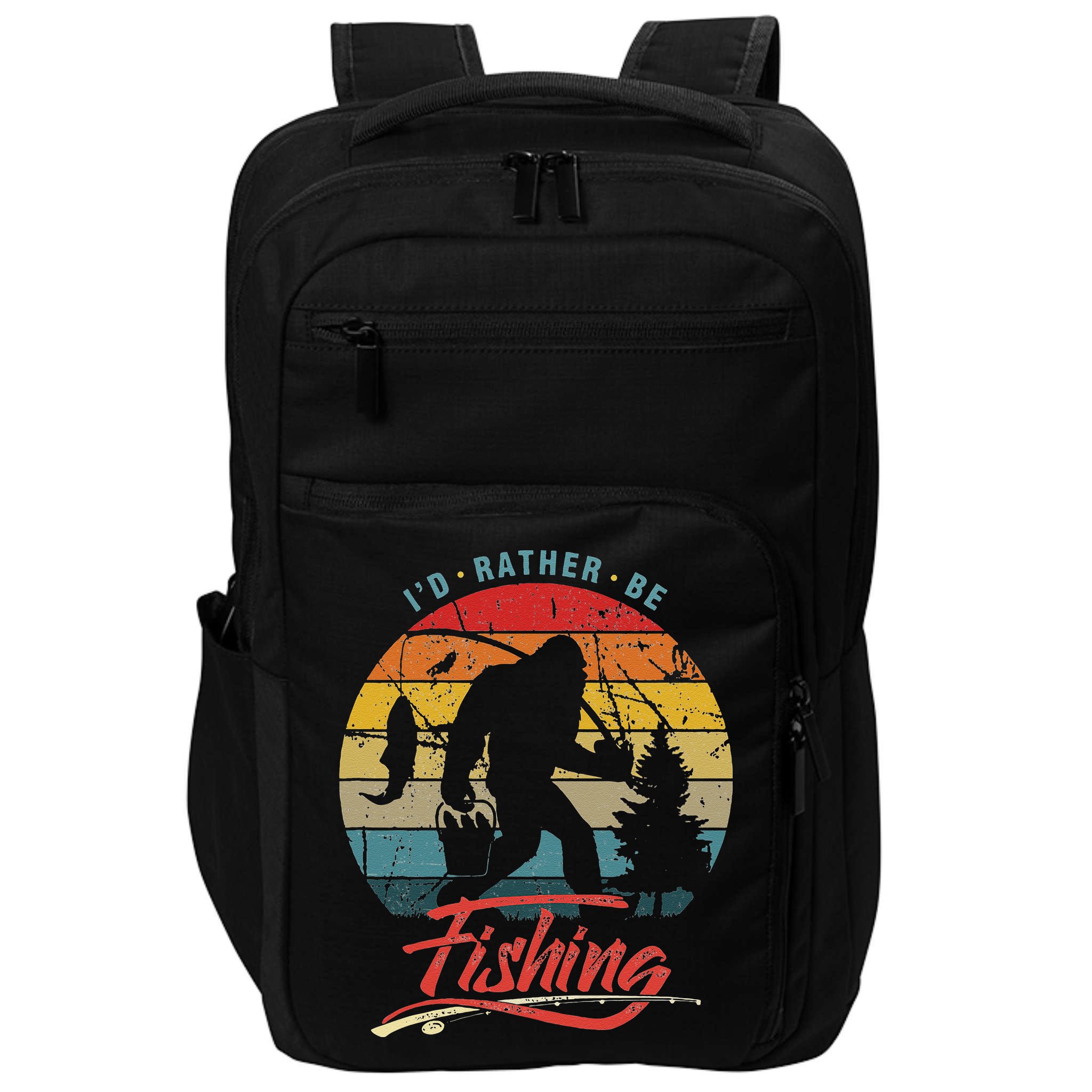 Funny Bigfoot Sasquatch Id Rather Be Fishing Impact Tech Backpack