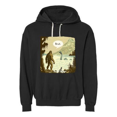 Funny Bigfoot Sasquatch Loch Ness Monster Introvert Bruh Garment-Dyed Fleece Hoodie