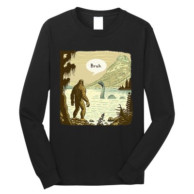 Funny Bigfoot Sasquatch Loch Ness Monster Introvert Bruh Long Sleeve Shirt