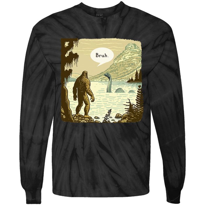 Funny Bigfoot Sasquatch Loch Ness Monster Introvert Bruh Tie-Dye Long Sleeve Shirt