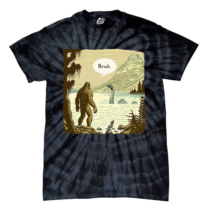 Funny Bigfoot Sasquatch Loch Ness Monster Introvert Bruh Tie-Dye T-Shirt