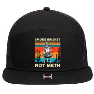 Funny Bbq Skeleton Smoke Brisket Not Meth Grilling Master Skeleton Chef 7 Panel Mesh Trucker Snapback Hat