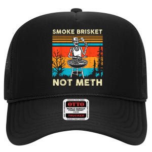 Funny Bbq Skeleton Smoke Brisket Not Meth Grilling Master Skeleton Chef High Crown Mesh Back Trucker Hat