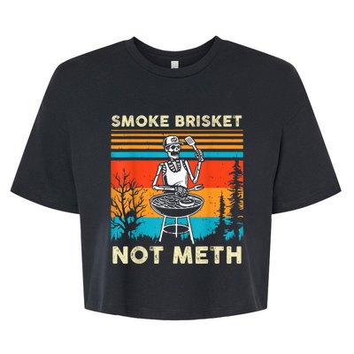 Funny Bbq Skeleton Smoke Brisket Not Meth Grilling Master Skeleton Chef Bella+Canvas Jersey Crop Tee