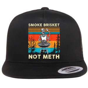 Funny Bbq Skeleton Smoke Brisket Not Meth Grilling Master Skeleton Chef Flat Bill Trucker Hat