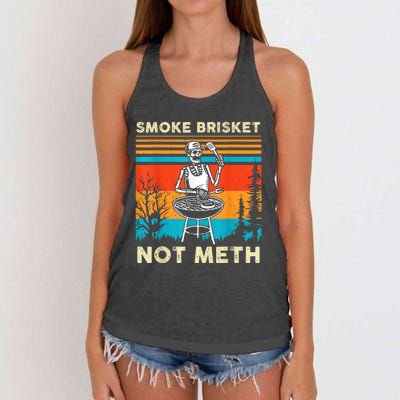 Funny Bbq Skeleton Smoke Brisket Not Meth Grilling Master Skeleton Chef Women's Knotted Racerback Tank