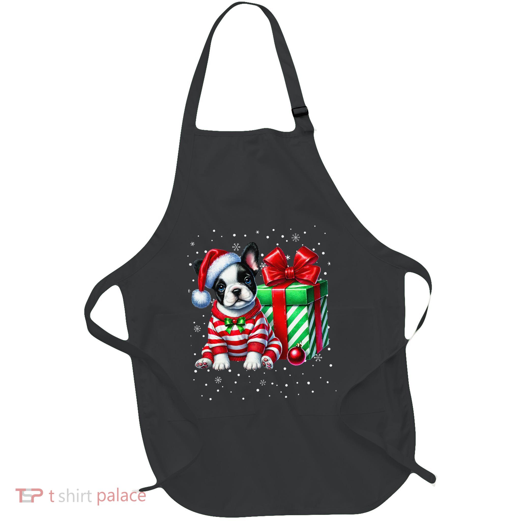 French Bulldog Santa Hat Christmas Pajamas Full-Length Apron With Pockets