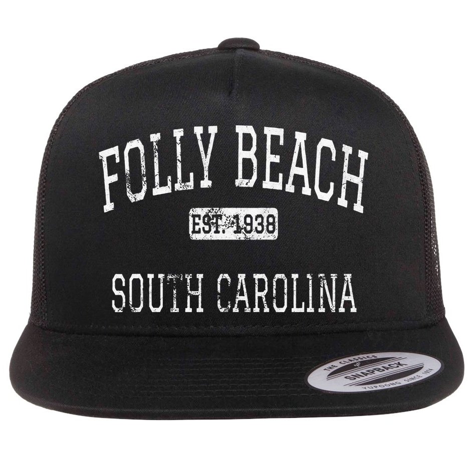 Folly Beach South Carolina Sc Vintage Flat Bill Trucker Hat
