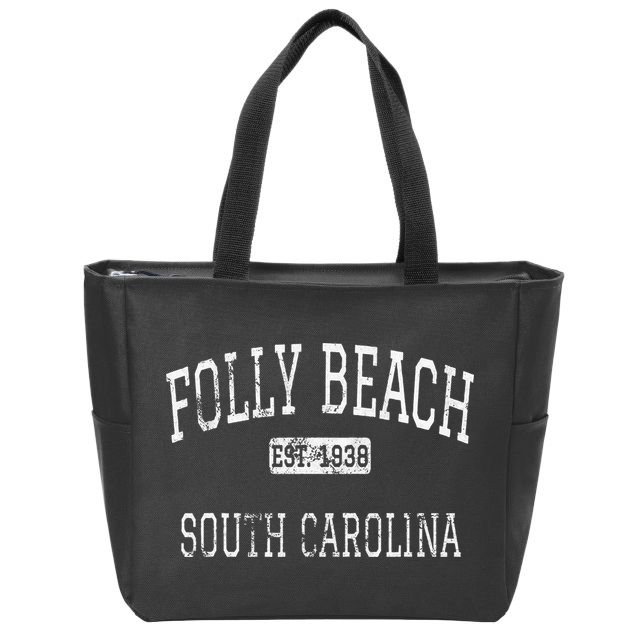 Folly Beach South Carolina Sc Vintage Zip Tote Bag
