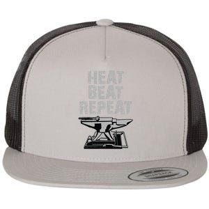 Funny Black Smithing Gift Heat Beat Repeat Flat Bill Trucker Hat