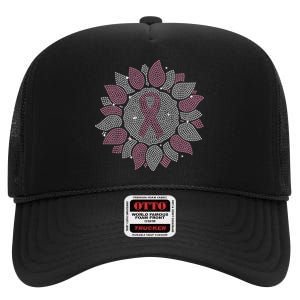 Funny Bling Sunflower Ribbon Breast Cancer Awareness High Crown Mesh Back Trucker Hat