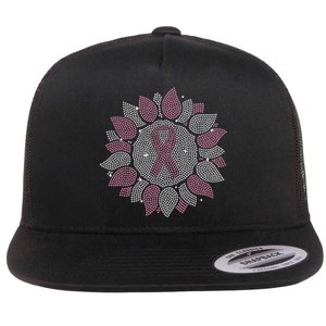 Funny Bling Sunflower Ribbon Breast Cancer Awareness Flat Bill Trucker Hat