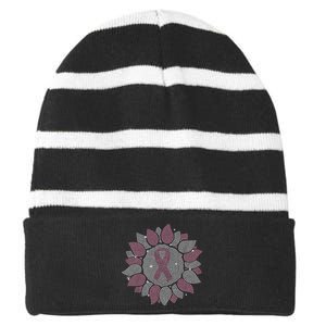 Funny Bling Sunflower Ribbon Breast Cancer Awareness Striped Beanie with Solid Band