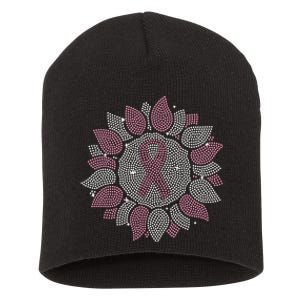 Funny Bling Sunflower Ribbon Breast Cancer Awareness Short Acrylic Beanie