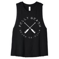 Folly Beach South Carolina Vintage Women's Racerback Cropped Tank