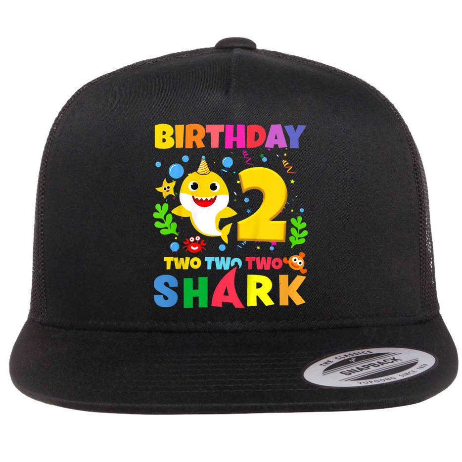 Funny Baby Shark 2nd Birthday Boy Girl Two 2 Year Old Gift 1 Flat Bill Trucker Hat