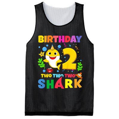 Funny Baby Shark 2nd Birthday Boy Girl Two 2 Year Old Gift 1 Mesh Reversible Basketball Jersey Tank