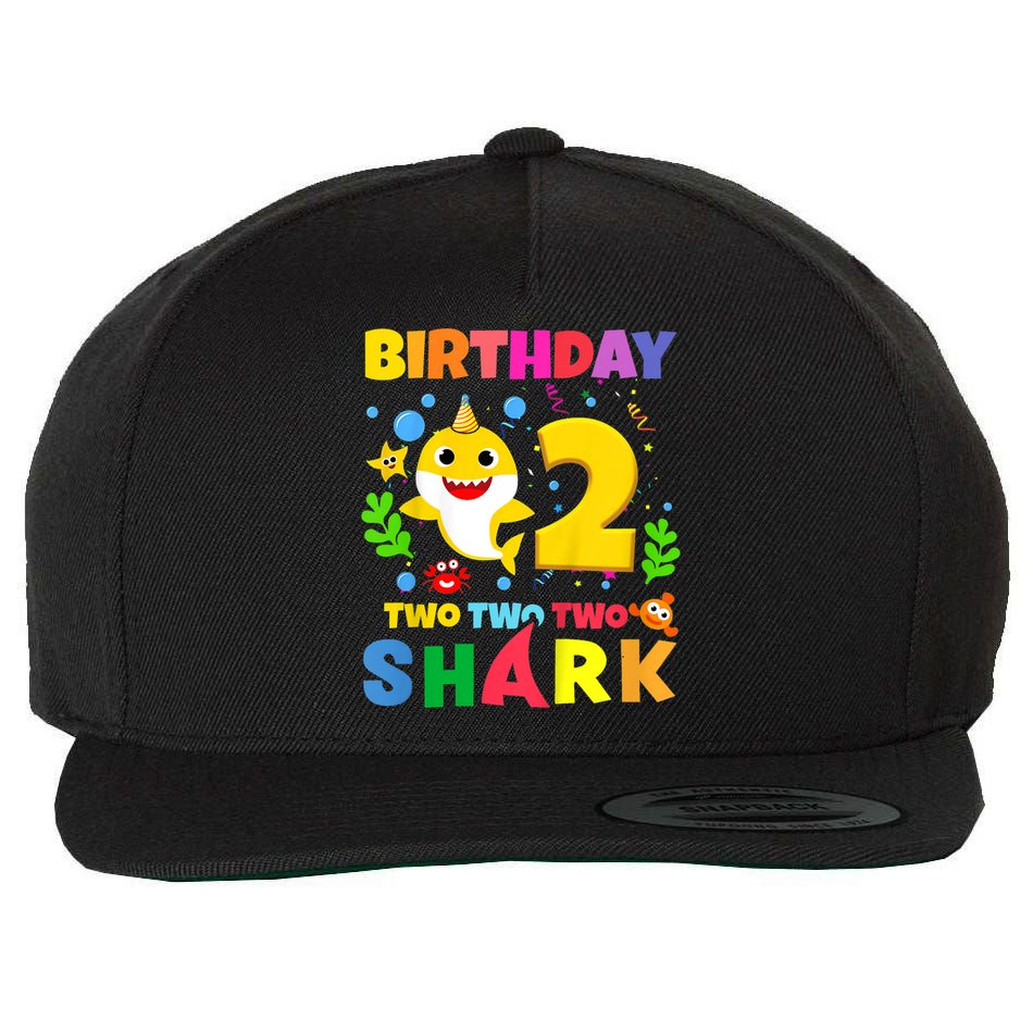 Funny Baby Shark 2nd Birthday Boy Girl Two 2 Year Old Gift 1 Wool Snapback Cap
