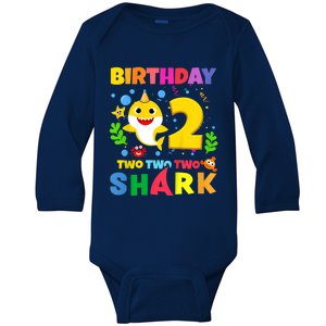 Funny Baby Shark 2nd Birthday Boy Girl Two 2 Year Old Gift 1 Baby Long Sleeve Bodysuit