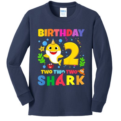 Funny Baby Shark 2nd Birthday Boy Girl Two 2 Year Old Gift 1 Kids Long Sleeve Shirt