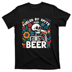 Fueled By Spite And Beer Halloween Skeleton Floral T-Shirt