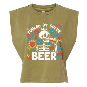 Fueled By Spite And Beer Halloween Skeleton Floral Garment-Dyed Women's Muscle Tee