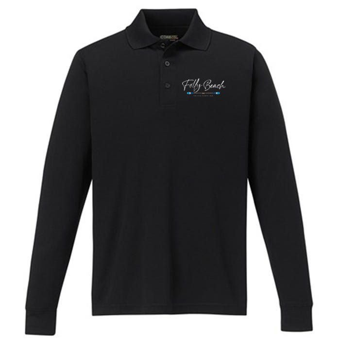 Folly Beach South Carolina Sc Oars Graphic Performance Long Sleeve Polo