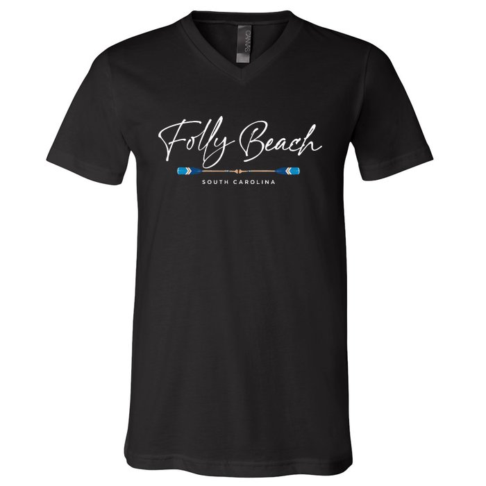 Folly Beach South Carolina Sc Oars Graphic V-Neck T-Shirt