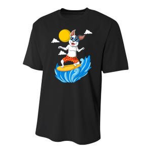 French Bulldog Surfing Youth Performance Sprint T-Shirt