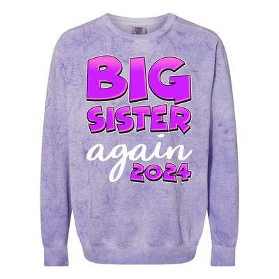 Funny Big Sister Again 2024 New Baby Sibling Colorblast Crewneck Sweatshirt