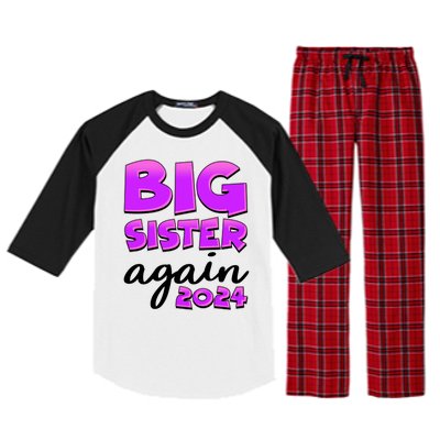 Funny Big Sister Again 2024 New Baby Sibling Raglan Sleeve Pajama Set