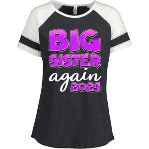 Funny Big Sister Again 2024 New Baby Sibling Enza Ladies Jersey Colorblock Tee