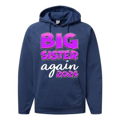 Funny Big Sister Again 2024 New Baby Sibling Performance Fleece Hoodie