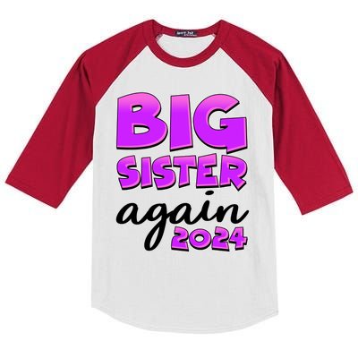 Funny Big Sister Again 2024 New Baby Sibling Kids Colorblock Raglan Jersey