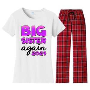 Funny Big Sister Again 2024 New Baby Sibling Women's Flannel Pajama Set