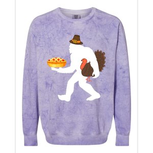 funny bigfoot sasquatch pilgrim pie turkey Thanksgiving Colorblast Crewneck Sweatshirt