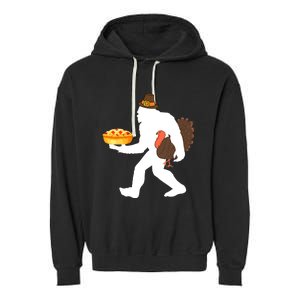 funny bigfoot sasquatch pilgrim pie turkey Thanksgiving Garment-Dyed Fleece Hoodie