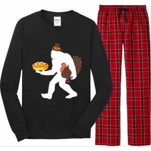 funny bigfoot sasquatch pilgrim pie turkey Thanksgiving Long Sleeve Pajama Set