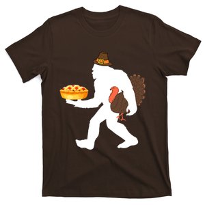 funny bigfoot sasquatch pilgrim pie turkey Thanksgiving T-Shirt