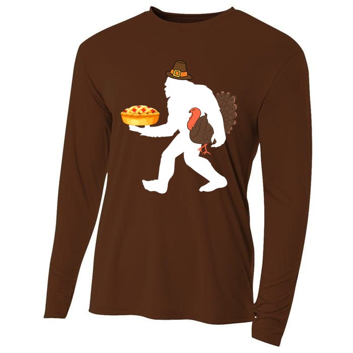 funny bigfoot sasquatch pilgrim pie turkey Thanksgiving Cooling Performance Long Sleeve Crew