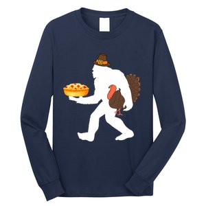 funny bigfoot sasquatch pilgrim pie turkey Thanksgiving Long Sleeve Shirt