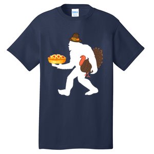 funny bigfoot sasquatch pilgrim pie turkey Thanksgiving Tall T-Shirt