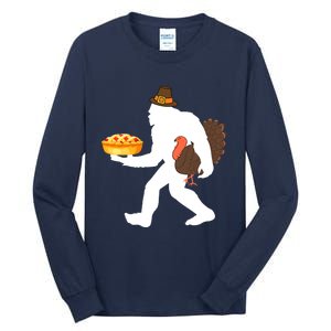 funny bigfoot sasquatch pilgrim pie turkey Thanksgiving Tall Long Sleeve T-Shirt