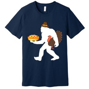 funny bigfoot sasquatch pilgrim pie turkey Thanksgiving Premium T-Shirt