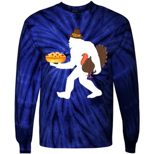 funny bigfoot sasquatch pilgrim pie turkey Thanksgiving Tie-Dye Long Sleeve Shirt