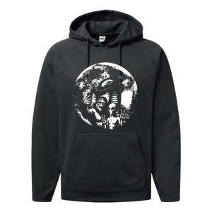 Funny Bigfoot Sasquatch Alien Loch Ness Full Moon Selfie Performance Fleece Hoodie