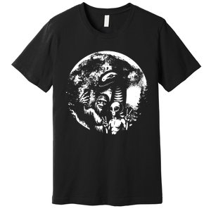 Funny Bigfoot Sasquatch Alien Loch Ness Full Moon Selfie Premium T-Shirt